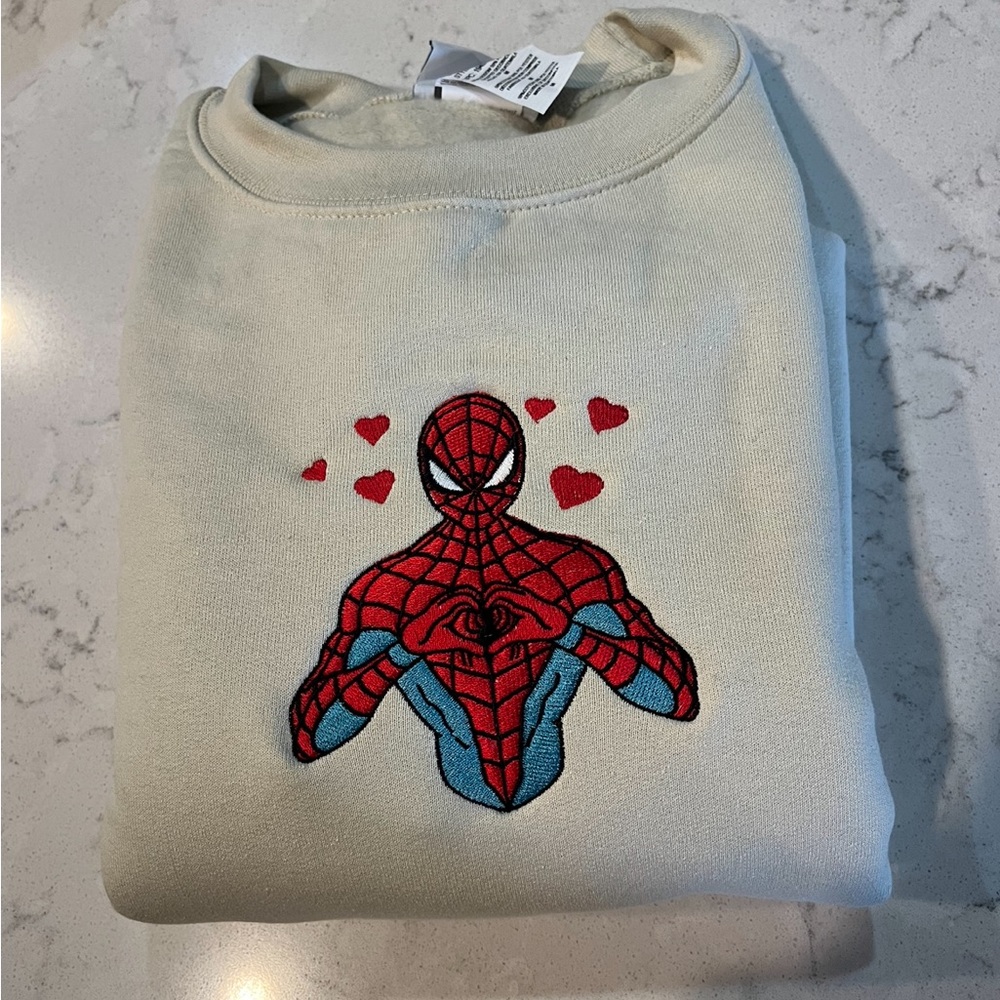 Embroidered Spiderman Love Hearts Graphic Crewneck